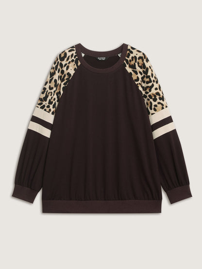 Leopard Print Stretchy Hem Contrast Sweatshirt