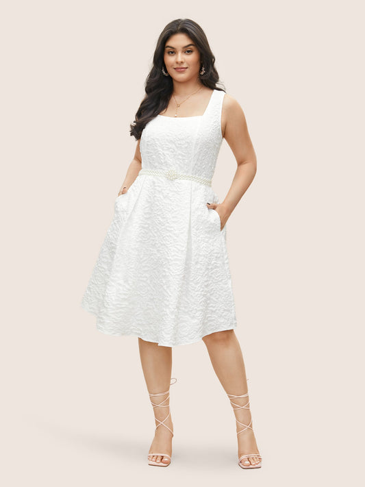 Textured Solid Pocket Square Neck Tank Dress