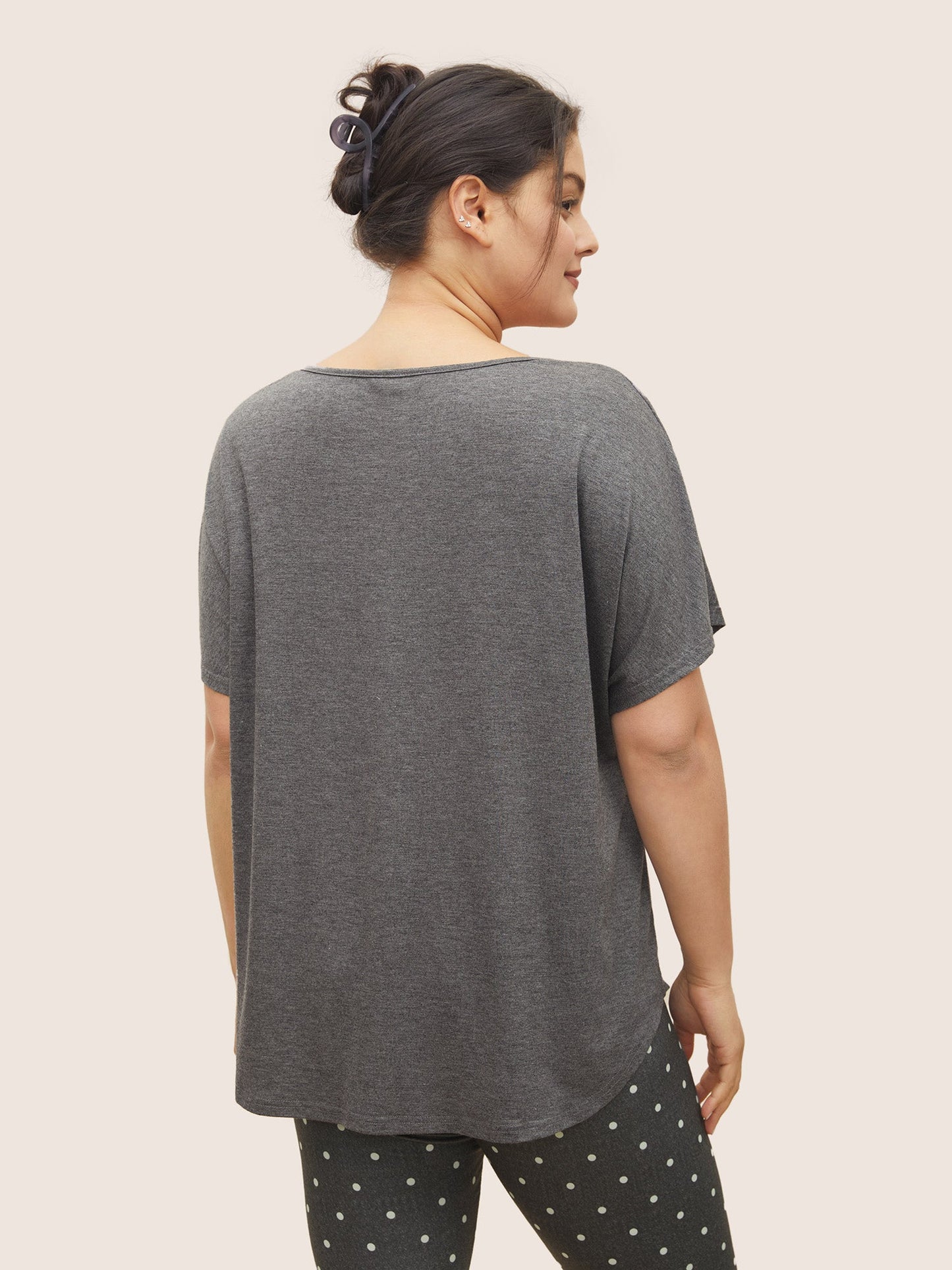Plain Arc Hem Notched Dolman Sleeve Sleep Top