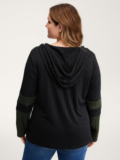 Textured Color Contrast Half-Zipper Hoodie