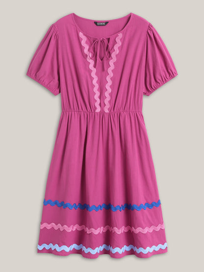 Pure Cotton Stretchy Waist Ribbon Midi Dress