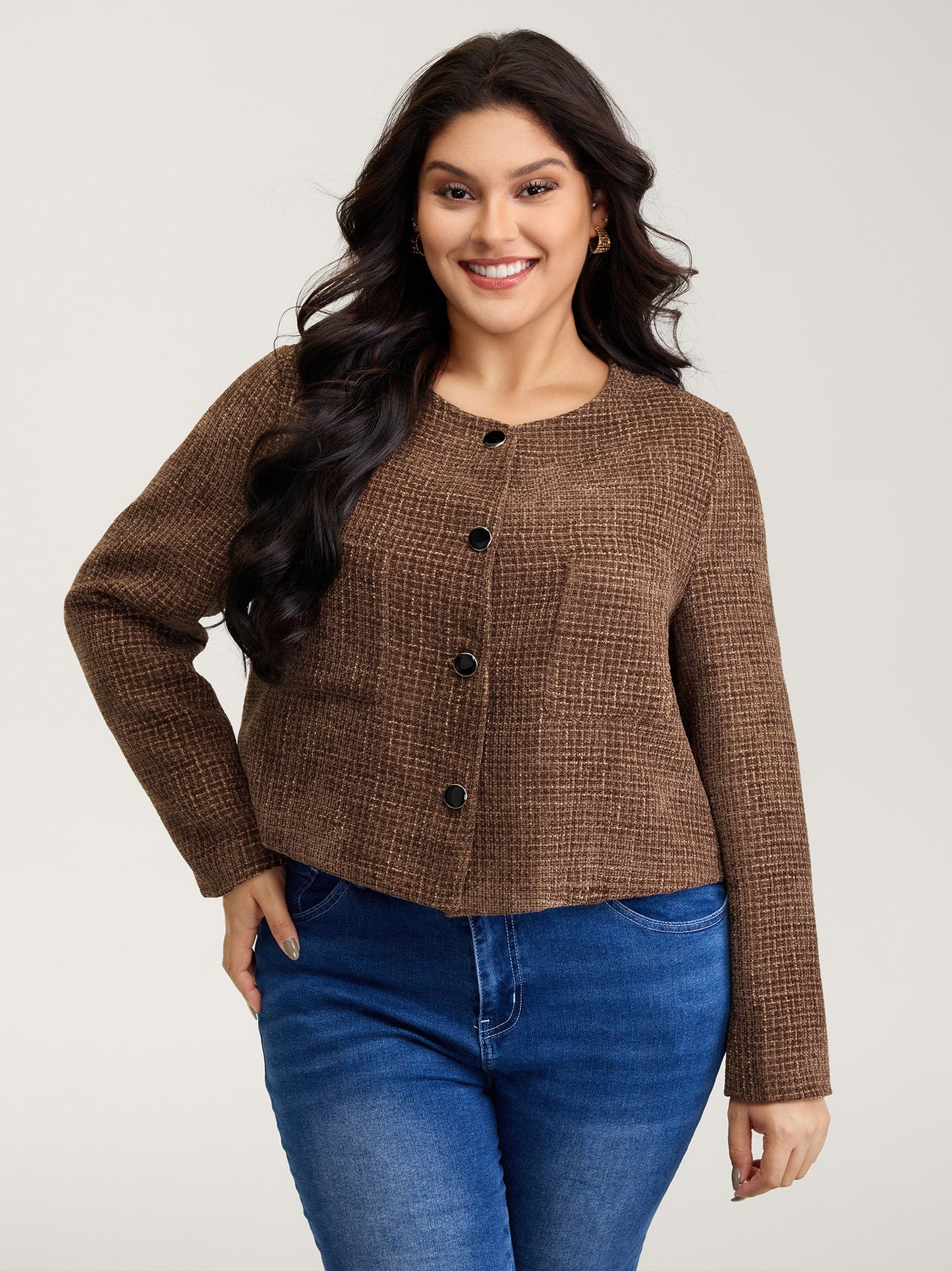 Flocked Textured Button Pockets Jacket