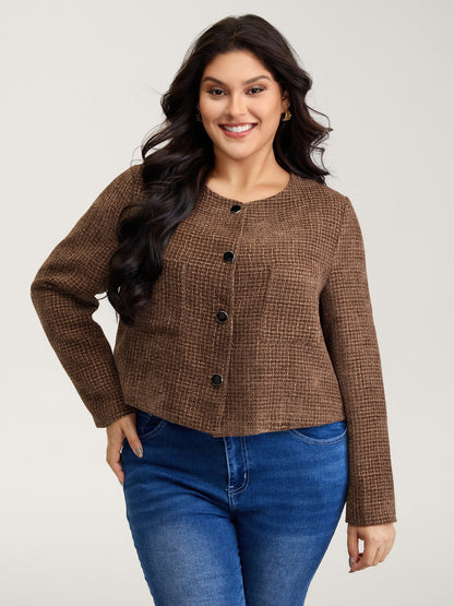 Flocked Textured Button Pockets Jacket