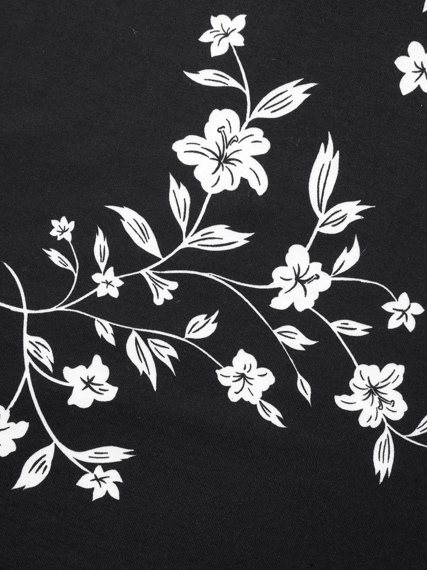 Floral Print Button Placket Pleated T-Shirt