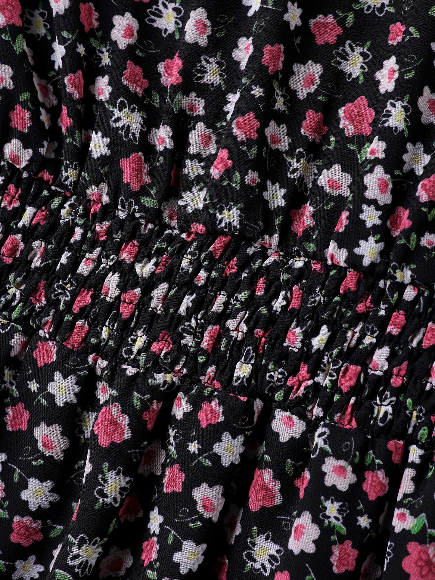 Floral Print Shirred Waist Cinched Shirt