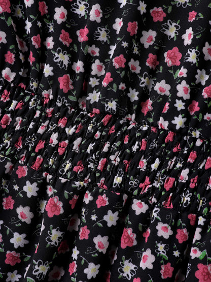 Floral Print Shirred Waist Cinched Shirt
