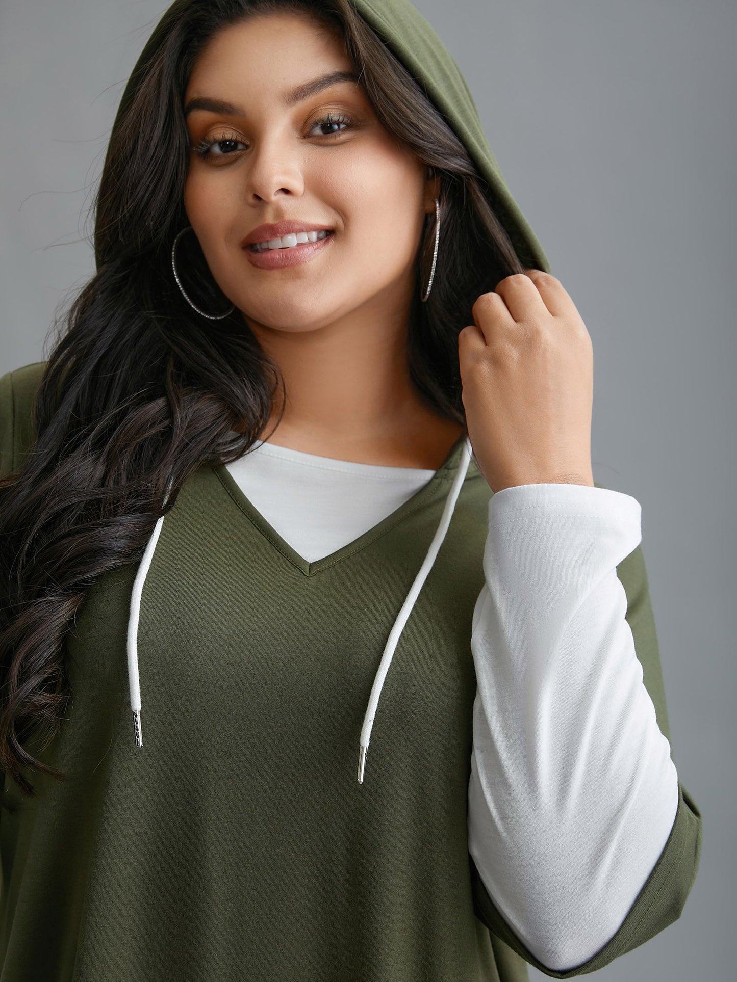 Color Contrast Combined Hoodie Shirt