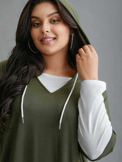 Color Contrast Combined Hoodie Shirt