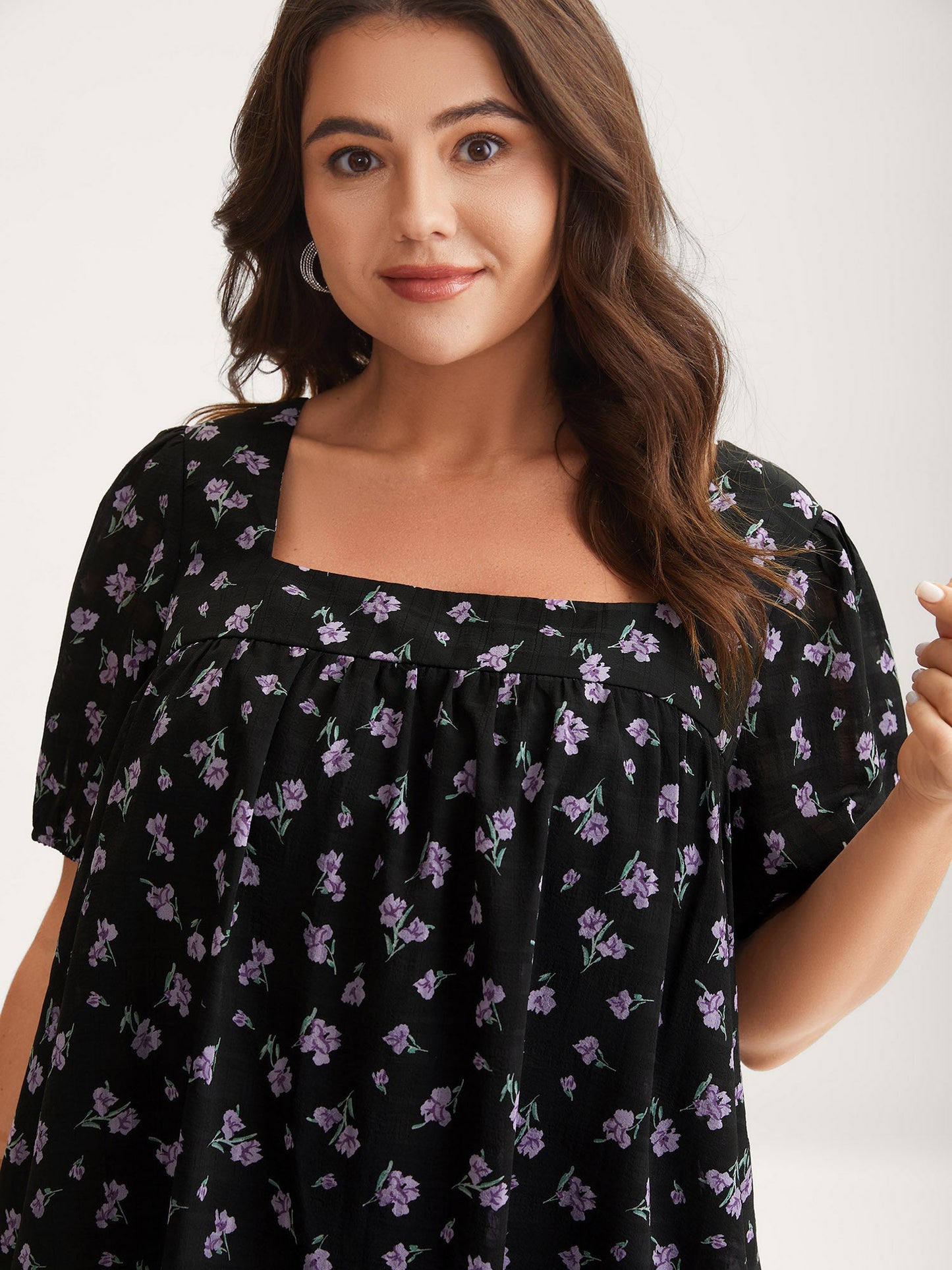 Floral Fiesta Pleated Square Neck Blouse