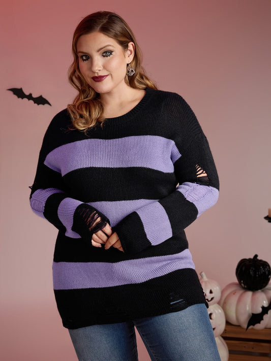 Colorful Stripes Cut-Out Pullover
