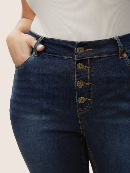 Dark Wash Frayed Hem Cropped Bootcut Jeans