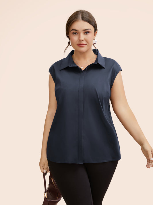 Stretch Woven Princess Seams Offsleeves Blouse