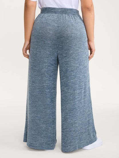 Stretchy Mixed-Color Belted Wide-Leg Pants