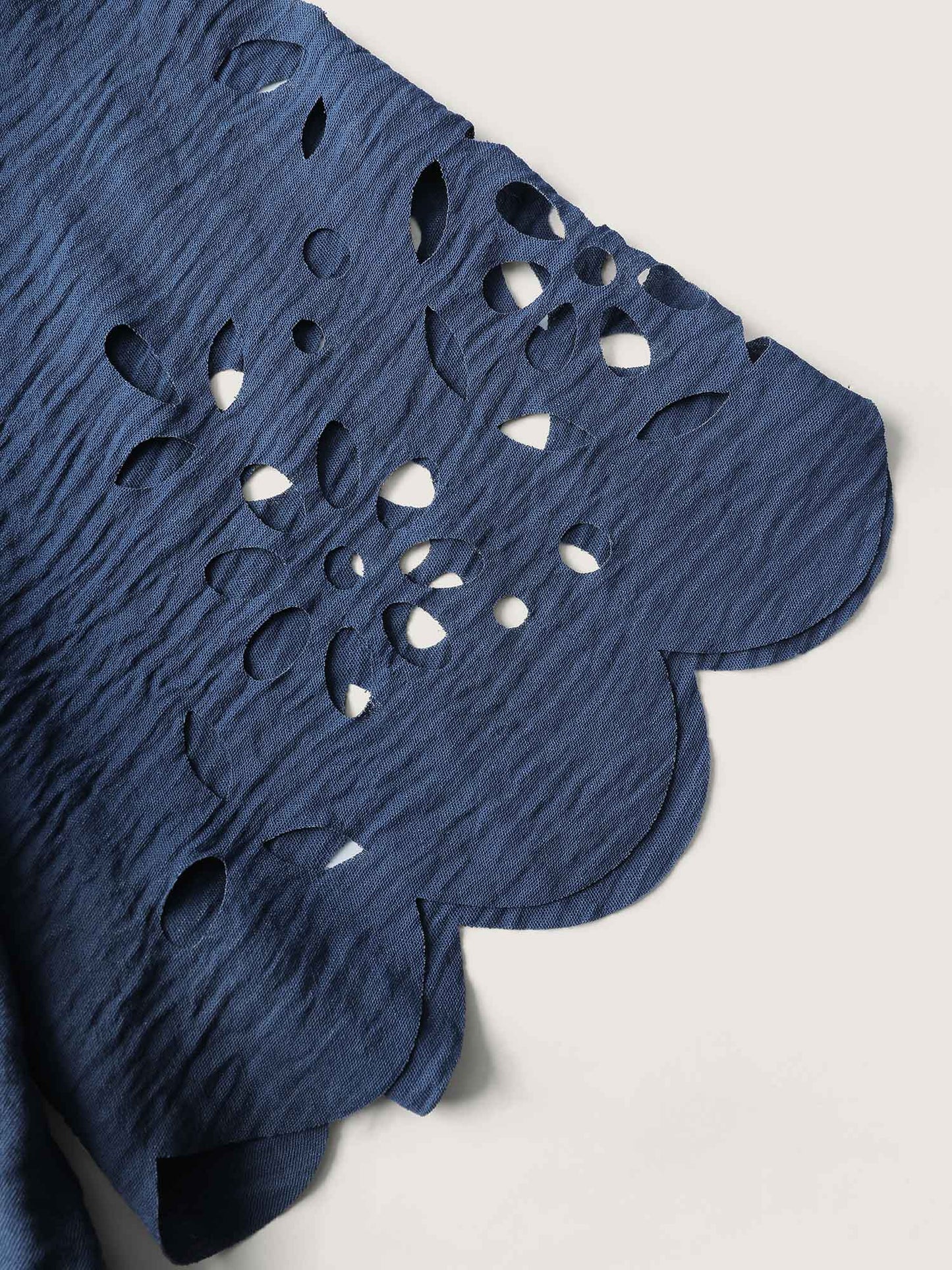 Laser Cut Scalloped Hem Waist-Tie Midi Dress