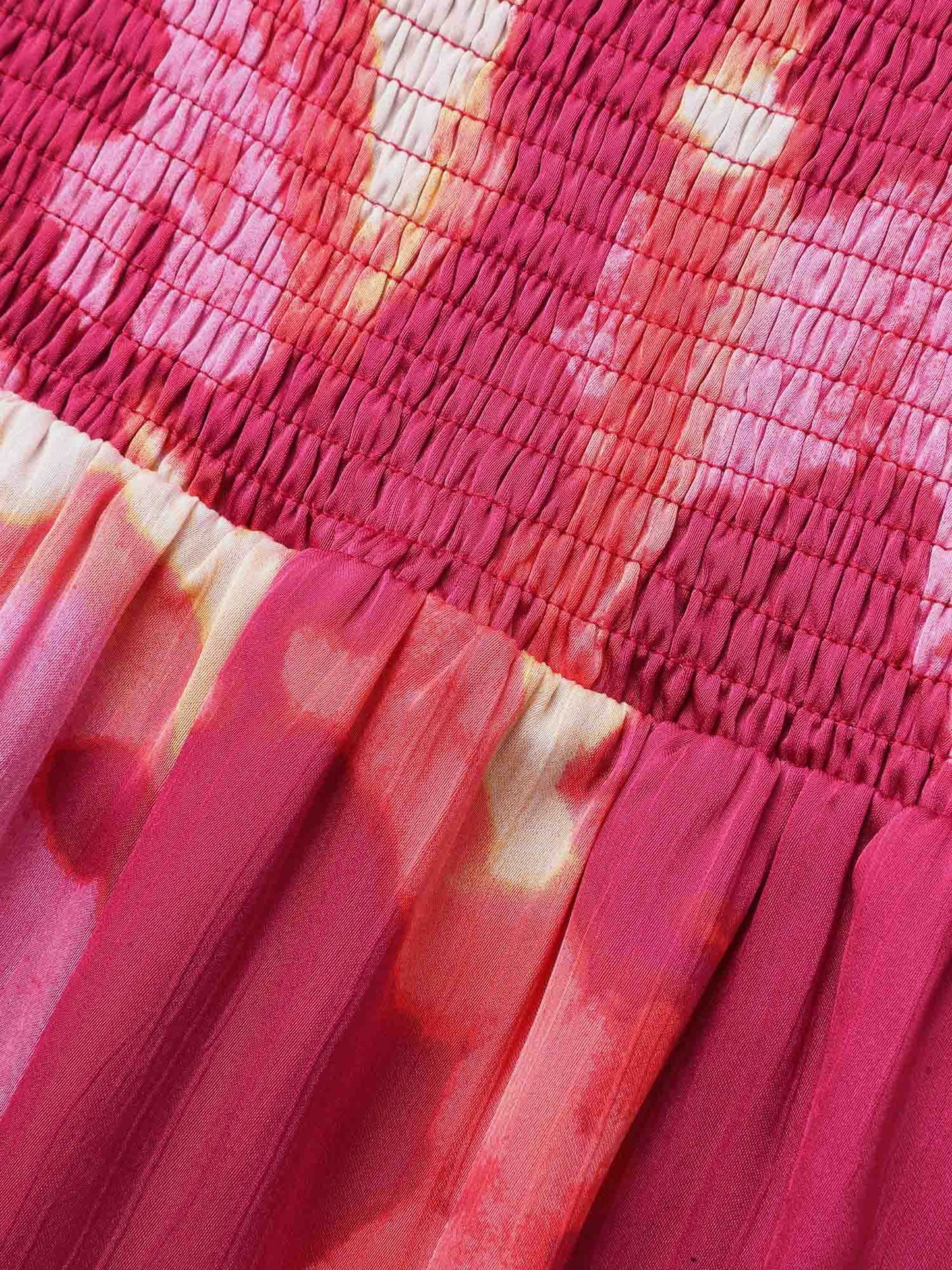 Colorblock Contrast Shirred Pleated Dress