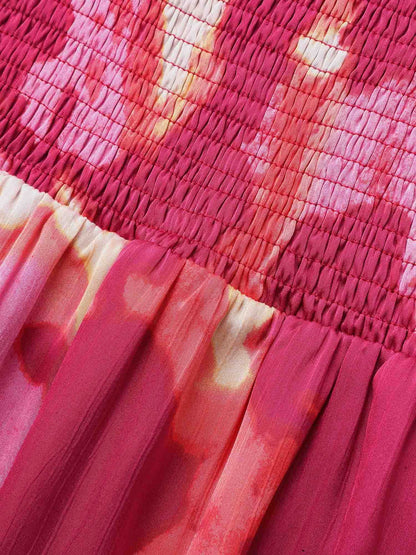 Colorblock Contrast Shirred Pleated Dress