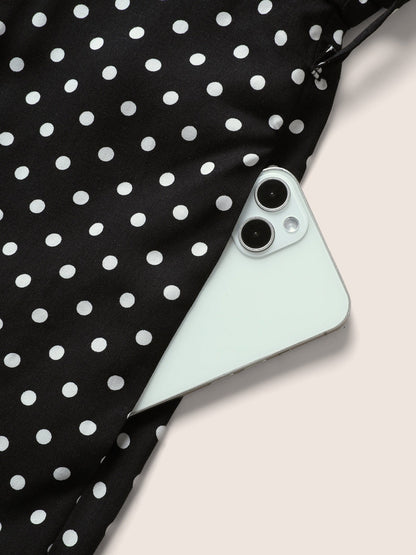 Polka Dot Cut Out Zipper Belted Jumpsuit