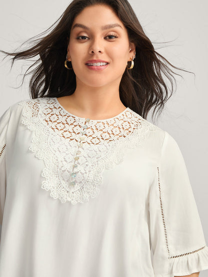 Lace Spliced Button Detail Blouse