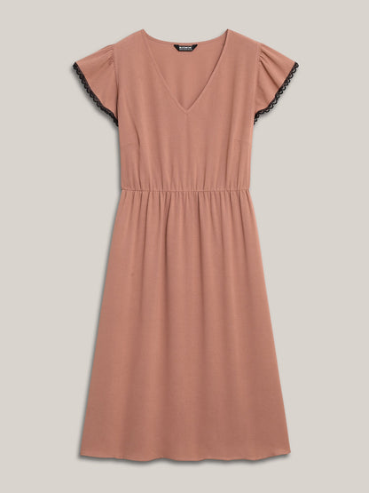 Contrast Lace Flutter Sleeve Breezy Midi Dress