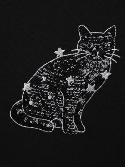Supersoft Cat Sequin Embroidered T-Shirt