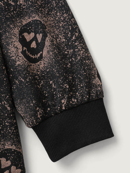 Spooky Skull Print Ribbed Hem Sweatshirt