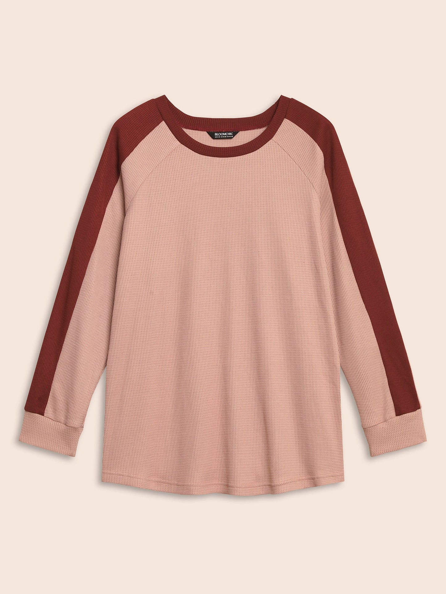 Waffle Knit Contrast Patchwork T-shirt