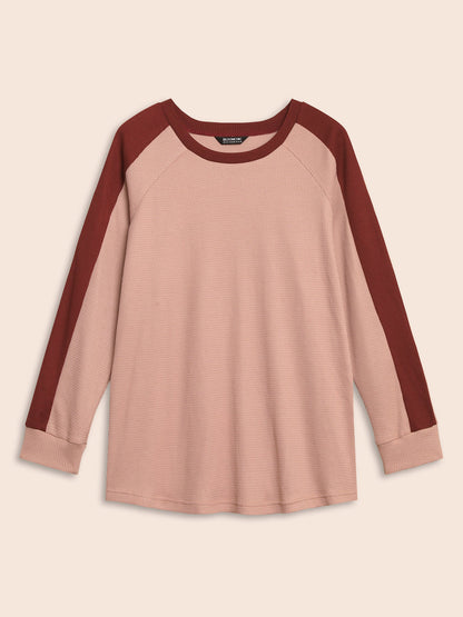 Waffle Knit Contrast Patchwork T-shirt
