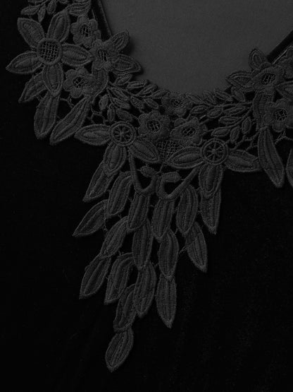 Velvet Lace Sleeve Split Hem Maxi Dress