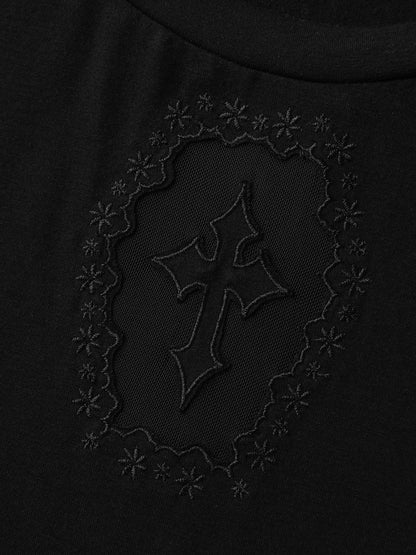 Tarot Card Pattern Lace Cut-Out Top