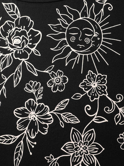 Floral Print Stretchy Round Neck T-Shirt
