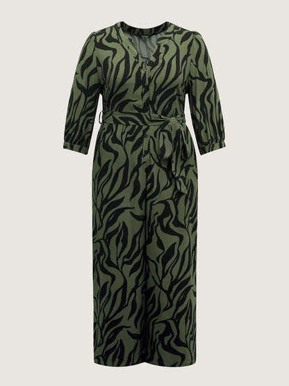 Zebra Print Stretchy Belted Waist Jumpsuit