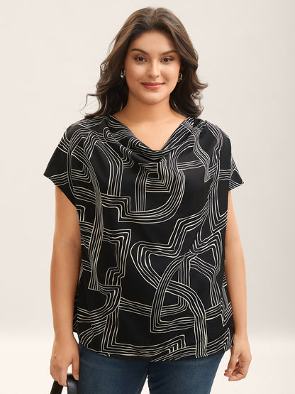 Abstract Print Cowl Neck Blouse