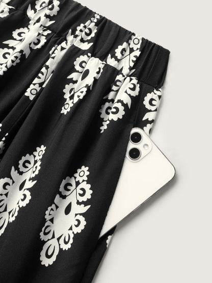 Boho Print A-Line Midi Skirt