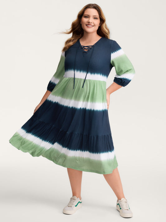 Cross-Tie Neckline Color Gradient Midi Dress