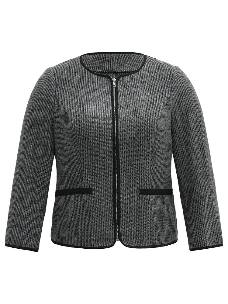 Solid Textured Patchwork Zipper Pocket Blazer
