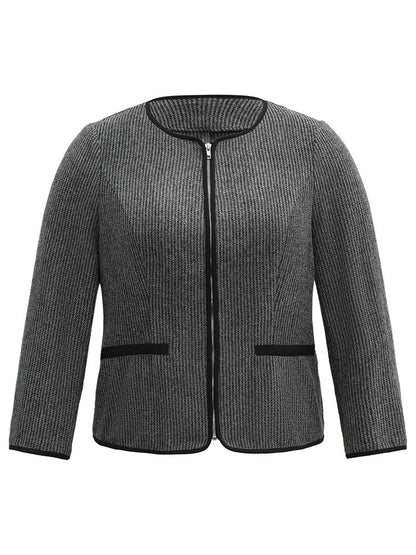 Solid Textured Patchwork Zipper Pocket Blazer