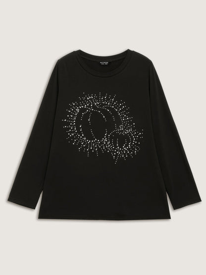Pumpkin Sequins Crewneck Knit Top
