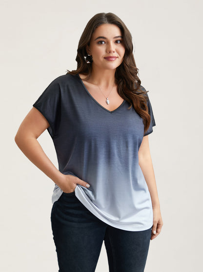 Gradient Tie-Dye Stretchy V-Neck T-Shirt