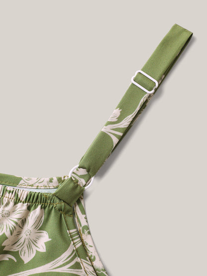 Tropical Print Tied Front Pockets Midi Dress