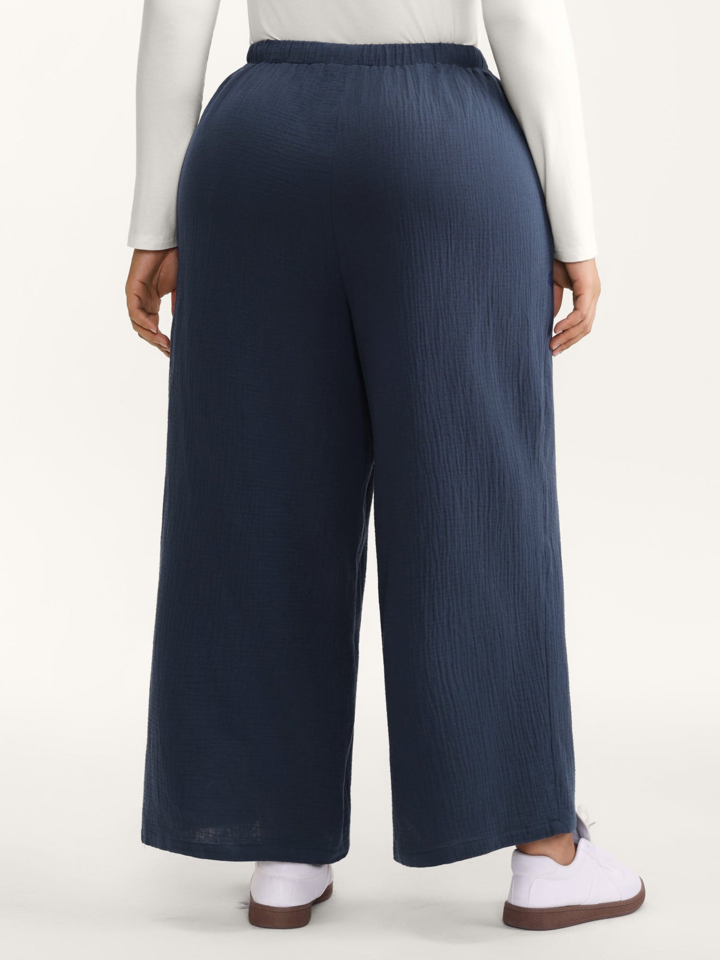 Cotton Textured Waist Drawstring Straight-Leg Pants