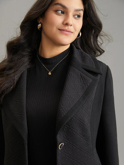 Solid Textured Button Up Lapel Collar Woven Coat