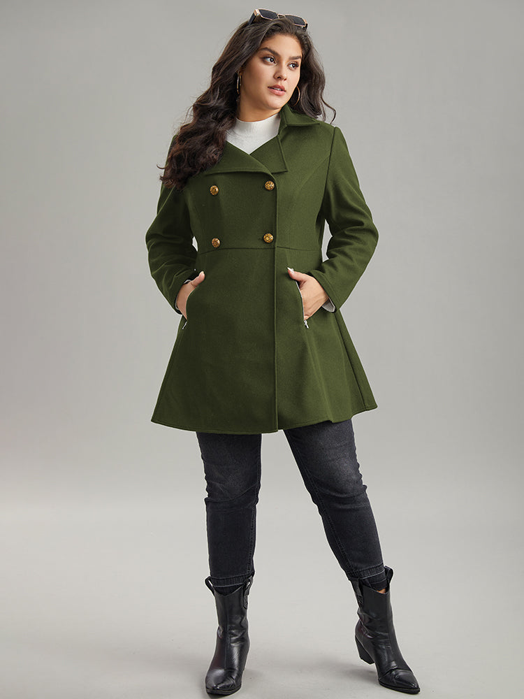 Lapel Collar Metal Detail Zipper Pocket Coat