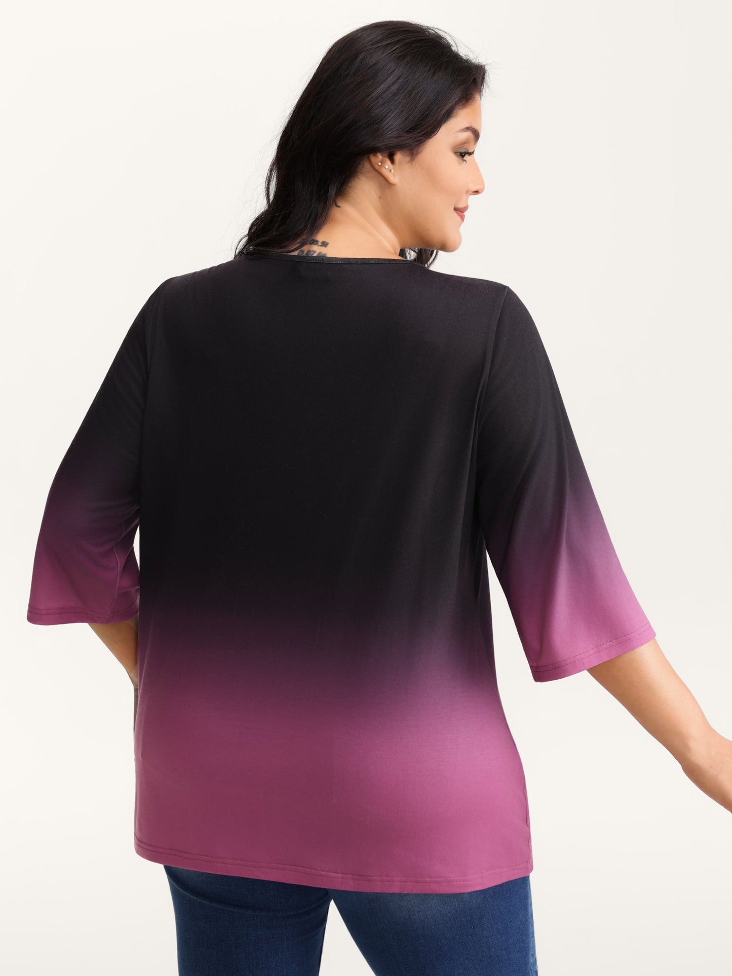 Color Gradient Pleated Button T-Shirt