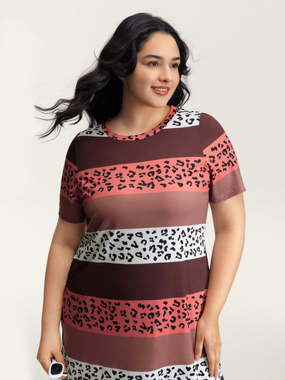 Color Contrast Leopard Print Relaxed Midi Dress