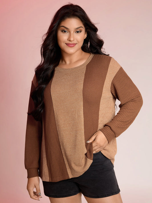 Color Stripe Relaxed Fit Round Neck Sweatshirt