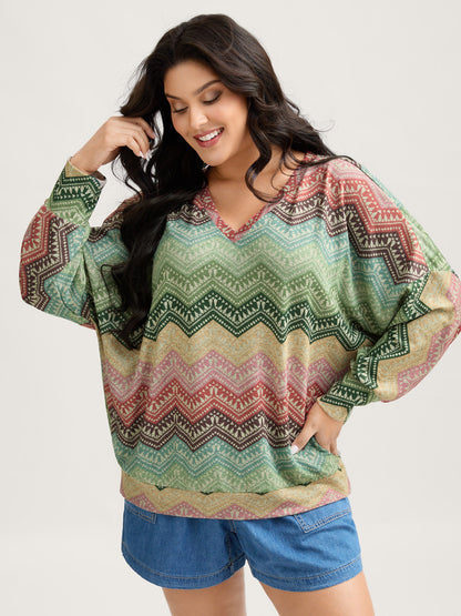 Colorful Wavy Stripes Gathered Back T-Shirt