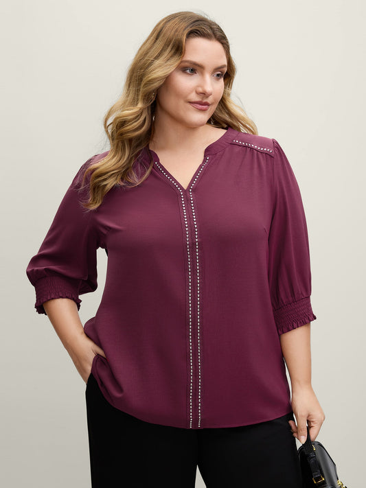 Shirred Cuffs Contrast Metallic Detail Blouse