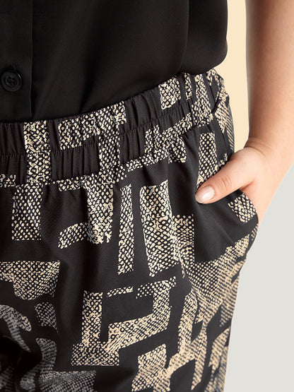 Snakeskin Geometric Contrast Pocket Woven Pants
