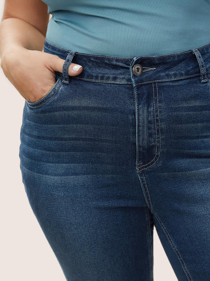Plain Pocket Embroidered Skinny Jeans