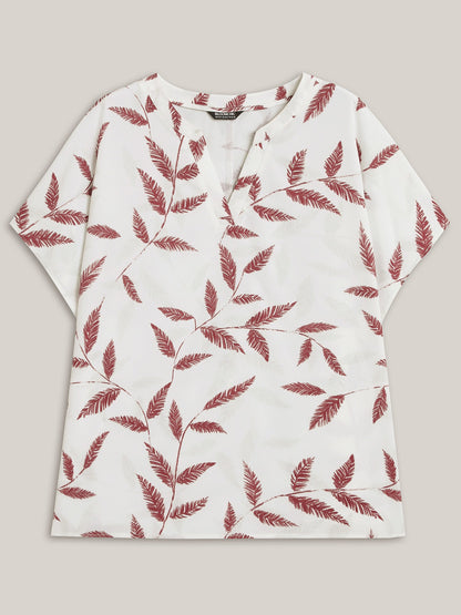 Leaf Print Notched Collar Blouse